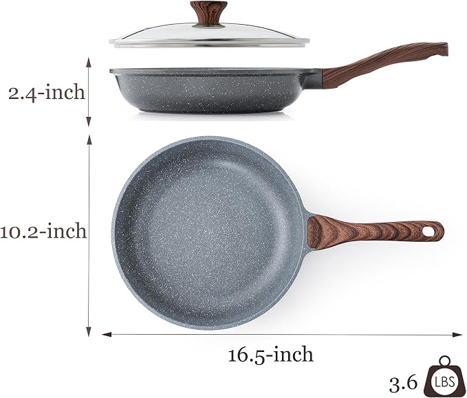SENSARTE 10inch Nonstick Frying Pan Chef's Pan with Glass Lid | Omelette Pan with Cover, Healthy Egg Pan Skillet Kitchen Cooking Pan, Granite Coating, PFOA/PFOS Free