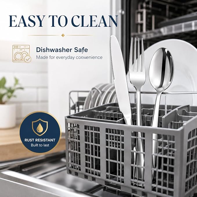 Silverware Set,SANTUO Stainless Steel Knives Spoon Forks Set for Home, Kitchen and Restaurant, Mirror Polished& Dishwasher Safe (12pcs-Silverware set)