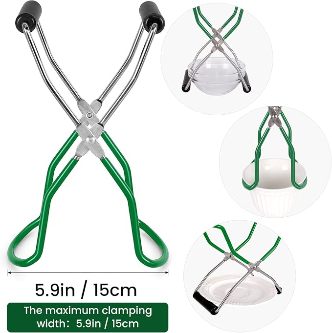 Canning Jar Lifter Tongs, Stainless Steel Jar Lifter with Rubber Grips, Canning Tools, Canning Supplies for Home Kitchen, Darkgreen