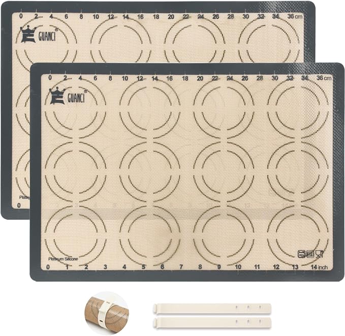 2 Pack Silicone Baking Mats, 11.6" x 16.5" Each, 0.7mm Thick, Food Grade Non-Stick Reusable Baking Mats & Baking Sheet Liners for Cookies, Macarons, Bread, Pizza & Pastry