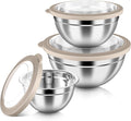 HaWare Mixing Bowls with Clear Airtight Lids, Stainless Steel Nesting Bowls | 6-Piece Metal Salad Bowl for Cooking, Prepping, Baking, Serving & Food Storage, Size 4.6, 3, 1.5QT, Khaki