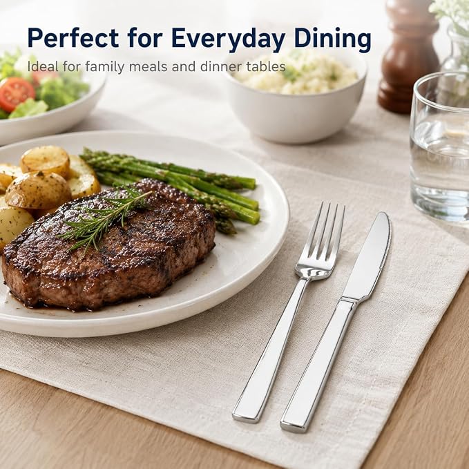 SANTUO 16-Piece Stainless Steel Dinner Knife and Fork Set for 8, Mirror Polished Flatware Set with 8 Dinner Knives and 8 Dinner Forks, Dishwasher Safe Silverware for Family Dining