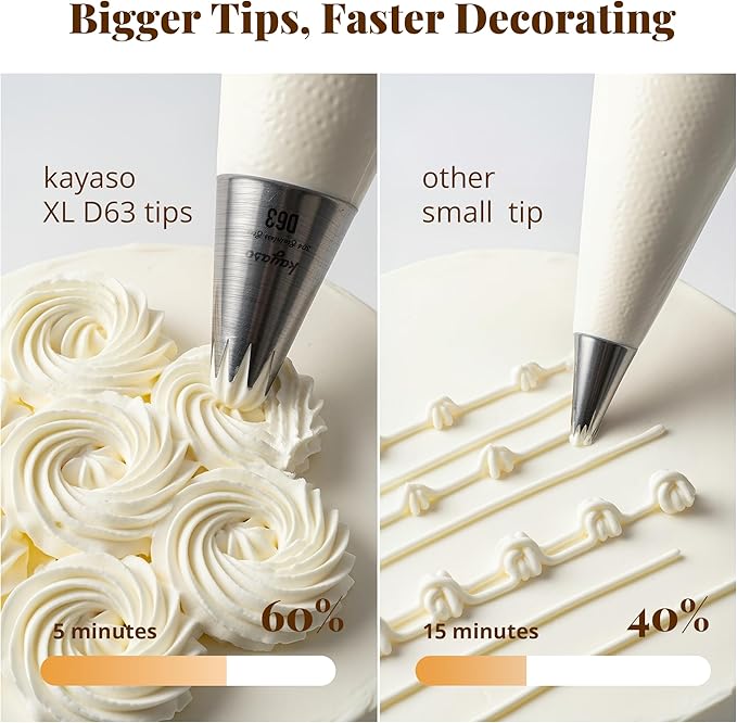 Cake Decorating Icing Piping Tip Set, 10 X-large Decorating Tips Stainless Steel Plus 20 Disposable Pastry Bags