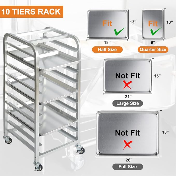 lopeztek 10-Tier Quarter & Half Sheet Pan Rack with Wheels for Home Use | 1/2 & 1/4 Sheet Pan|Baking Bread Cooling Rack|Speed Bun Pan Rack|Home Bakery Rolling Cart|Dough Proofing