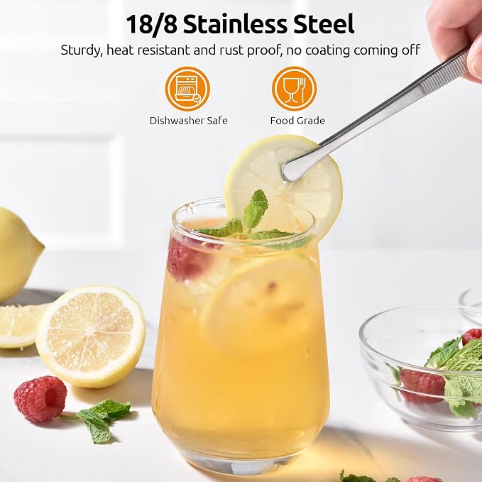 U-Taste Kitchen Cooking Tweezers, 18/8 Stainless Steel, 8+10+12in/Round Tip | Food-Grade Metal Food Tongs Set, Seamless-Welding, Long Professional Chef Tweezer for Plating Serving Grilling Frying Feeding