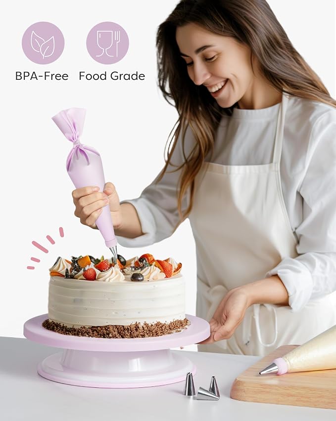 Kootek 71 Cake Decorating Kit Baking Supplies Tools for Beginners & Pros | Cake Stand Turntable, Icing Piping Tips, Disposable Reusable Pastry Bag, Spatulas, Video Tutorial, Pattern Chart