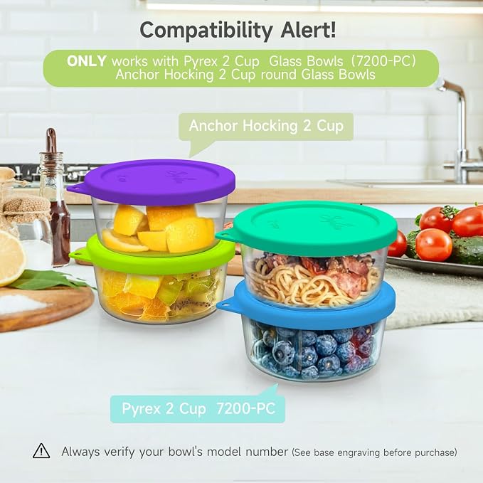 SOPHICO 2 Cup Silicone Lids Replacement for Pyrex & Anchor Hocking 7200-PC | Food Grade Silicone, Leakproof、Airtight Lids, Dishwasher Microwave Safe