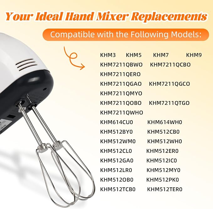 Hand Mixer Beaters for Kitchenaid, W10490648 Beaters Attachments Compatible with KitchenAid Hand Mixer KHM2B AP5644233 PS4082859