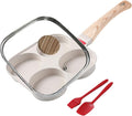 Egg Pan with Lid 4 Cup Nonstick Egg Frying Pan Omelette Skillet | Aluminum 4-Hole Omelette Pan with Glass Lid, Spatula, and Silicone Brush. Works for Breakfast Eggs, Bacon, and Mini Pancakes.