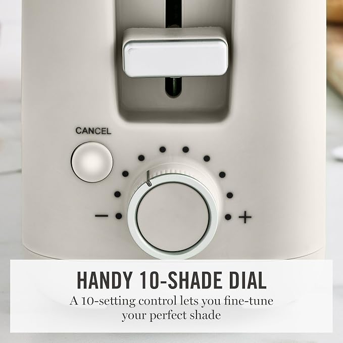 Martha Stewart 2 Slice Long Slot Toaster, Extra Wide, Linen Cream | 10 Shade Settings, 10” Wide Slot, Sourdough, Bagels, Artisan Bread & Waffles, Smart Centering, Removable Crumb Tray