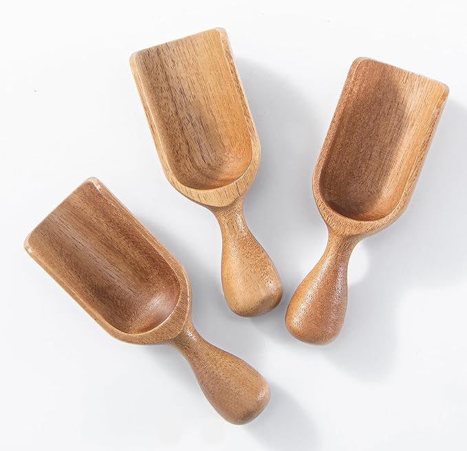 Wooden Scoops for Canisters 3PCS Wooden Scoop for Jars Acacia Small Measuring Spoons for Ground Coffee Scoops Shovel Kitchen Scooping for Tea Powder & Bath Salt Laundry Detergent Shove- Multipurpose