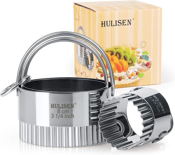 HULISEN Biscuit Cutter Set 3-Pc, Fluted Cookie Cutters with Handle | Stainless Steel, Dishwasher Safe, Etched inch/cm Markings, Gift-Ready Package, Ergonomic Arched Grip, Scones Linzer Cookies