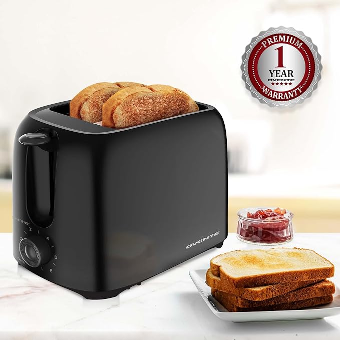 OVENTE Electric 2 Slice Toaster Machine with 6-Shade Browning Selector Setting,Compact Design &Removable Crumb Tray,700W Power Perfect for Toasting Bread,Thin Bagels &Waffles,Black TP2210B,(Pack of 6)