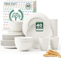 40- Pieces Wheat Straw Dinnerware Set, Service for 8, Lightweight Roud Plates and Bowls Set, Unbreakable Dishes Set- Dinner Plates, Bowls, Cups,Microwave and Dishwasher Safe(White)