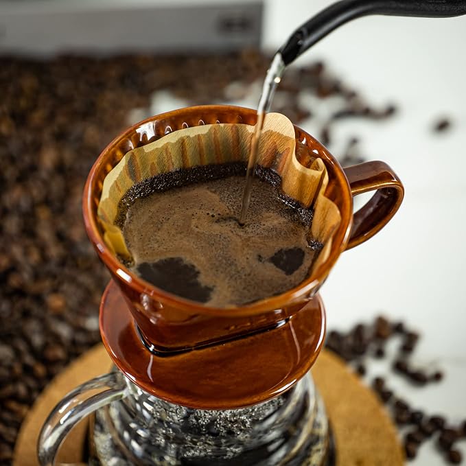 Pour Over Ceramic, Coffee Dripper Ceramic Coffee Maker,Brown | 3 Holes Flat Bottom, Porcelain Slow Filter Cone for Travel, Camping, Office, Home, Coffee Maker Brew