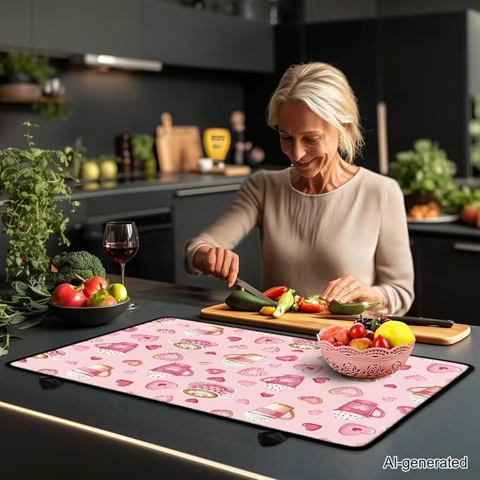 Valentine's Coffee Stovetop Covers for Electric Stove Heart Resistant Oven Mat Anti-scald Kitchen Countertop Cover Non-Slip Kitchen Counter Protector Pad 30"x21" Valentine's Decor