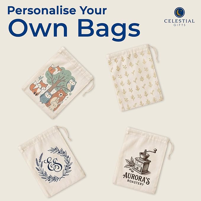 Celestial Gifts 5x7 Muslin Bags, 50 Pcs, 100% Cotton Drawstring Bags | Made in USA, Natural Hem & Drawstring, For Party Favors, Parts, Cowboy Coffee & More, Small Tea, Spice, Herb & Soap Bags