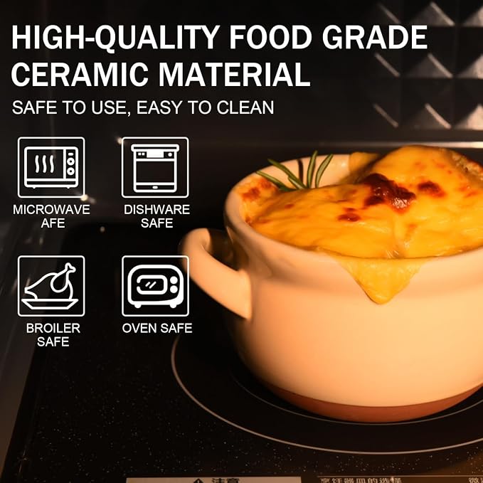 Vumdua French Onion Soup Bowls, 16 oz French Onion Soup Crocks with Handles for Chilli, Cereal, Cereal, Pot Pies, Oven, Broil & Dishwasher Safe, Multicolor, Set of 4