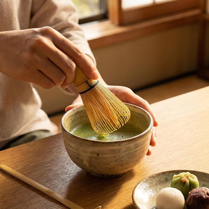 Clay&Fire Matcha Whisk, Handcrafted Bamboo Whisk for Matcha Powder (Yellow) | Traditional Japanese Chasen for Matcha Stirrer, 100% Natural Matcha Wisk