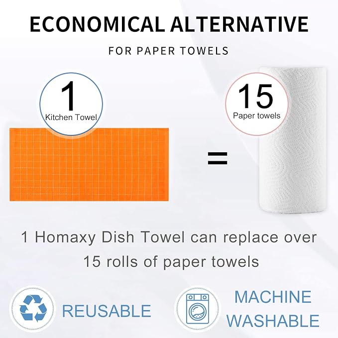 Homaxy 100% Cotton Terry Kitchen Towels, 6 Pack, Orange | Ultra Soft and Absorbent Dish Towels for Kitchen, Suitable for Drying and Washing Dishes
