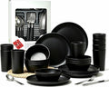 24pcs Matte Black Dinnerware Set, Plates Bowls & Cups, Unbreakable Dishes for 8, Reusable BPA‑Free Tableware, Dishwasher Safe for Kitchen Party Picnic Camping, Bonus Cutlery Set Included
