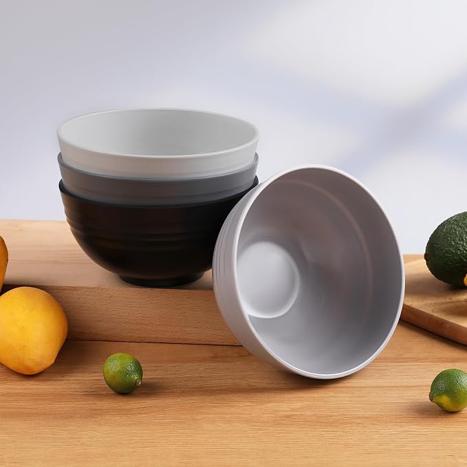 HEYCOME 12 Pcs Unbreakable Cereal Bowls Set, 26 Oz Wheat Straw Bowls Set, Microwave & Dishwasher Safe Bowls for Kitchen, Reusable Plastic Bowls for Soup, Salad and Snack, BPA Free, Light Gray