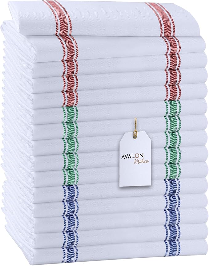 Dish Towels 15 Pack Multi Stripe 100% Cotton Kitchen Towel 15x25 Inch Tea Towels, Dish Cloths for Washing Dishes, Kitchen Rags for Drying Dishes