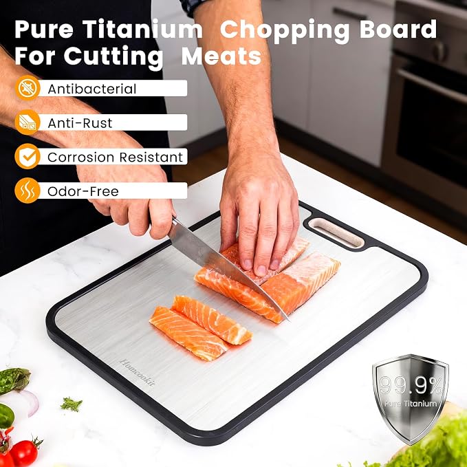 Titanium Cutting Board, Double Sided Wheat Straw, Non-Slip 16x11 | Double Sided Pure Titanium & PP,Non-Slip Edge for Countertop,Easy Clean, Stain & Odor Free,Large Size 16" x 11"