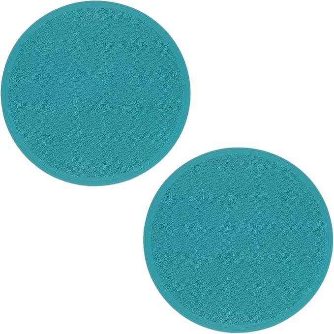 uxcell 2pcs Silicone Trivet Mats 7.9" Dia Round Non-Slip Silicone Pot Holders for Hot Pots and Pans, Heat Resistant Hot Pads for Kitchen Hot Dishes Table Countertops, Cyan