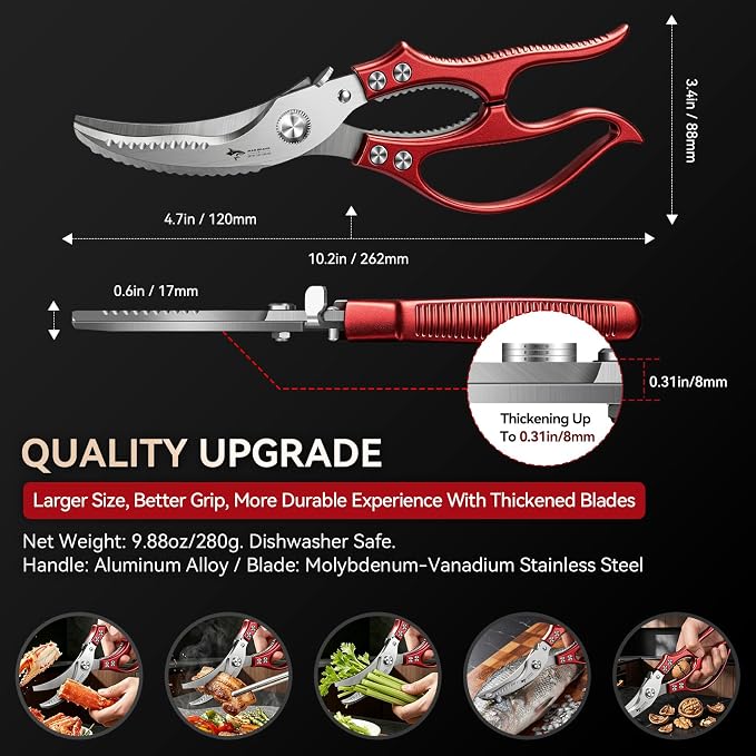 MAD SHARK Heavy Duty Poultry Shears,Spring Loaded Butterfly Meat Scissors | Non-Slip Handle Kitchen Shears, Safety Lock, All Purpose Kitchen Scissors for Chicken, Meat Cutting, Turkey, Fish, Vegetables