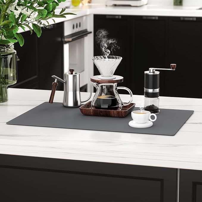 2-Pack Silicone Counter Mats 24”x16”, Grey | 1.5mm thick silicone counter protector, heat resistant & non-slip. Works for air fryer, hot pots, pans and coffee maker.
