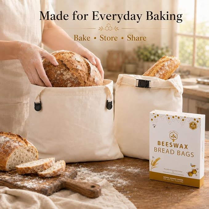 Beeswax Bread Bags Linen 2-Pack for Sourdough (13x17in): Longer Fresh | Stays Fresh Days Longer Reusable Linen with Natural Beeswax Coating Moisture Lock Eco-Friendly Daily Baking Travel & Gift