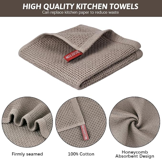 Nialnant 6 Pack Dish Cloths,100% Cotton Waffle Weave Kitchen Towels,Soft and Absorbent Kitchen Dish Rags, Dish Towels for Washing Dishes-12x12 Inches