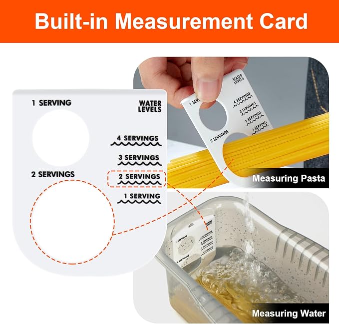 Microwave Pasta Cooker with Strainer Lid & Built-in Measuring Card | Quickly Cook 1-4 Servings-No Mess, Sticking or Waiting for Boil, Pasta Cooker in Microwave for Dorm, RV,Kitchen & Quick Meals
