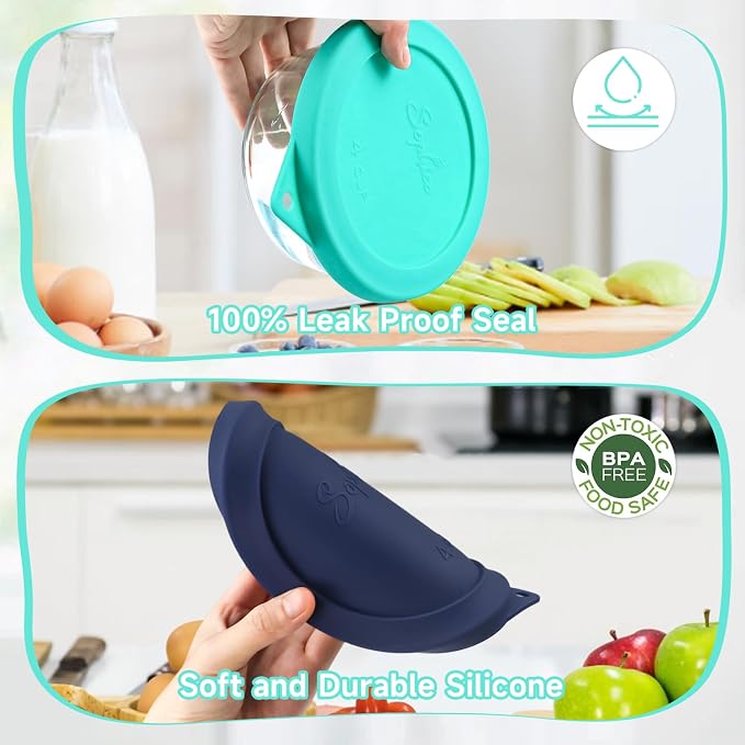 SOPHICO 4 Cup Silicone Lids Replacement for Pyrex & Anchor Hocking 7201-PC | Food Grade Silicone, Leakproof、Airtight Lids, Dishwasher Microwave Safe