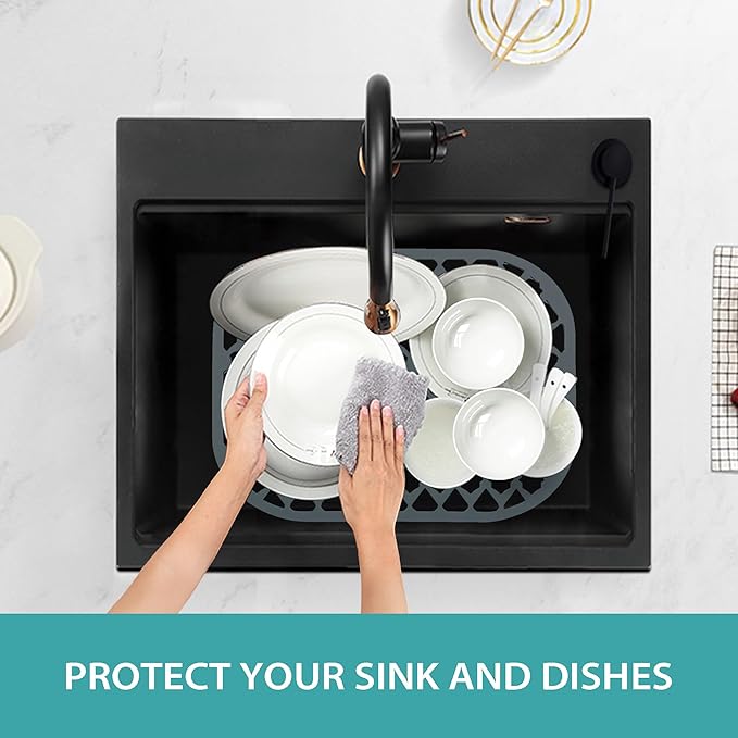 Silicone Kitchen Sink Protectors Mats - 12" 13" 14" 16" 18" 19" 21" 22" 24" 25" 26" 28" 30", Heat Resistant, Machine-wash (12”x11.5”, 2 Packs)
