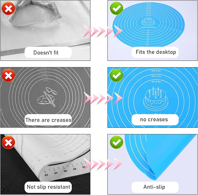 Silicone Baking Mat Cake Mat Round Silicone Baking Mat with Measurements for Cake Turntable Stand Pastry Baking Sheet, Non-Stick and Heat Resistant (Blue)