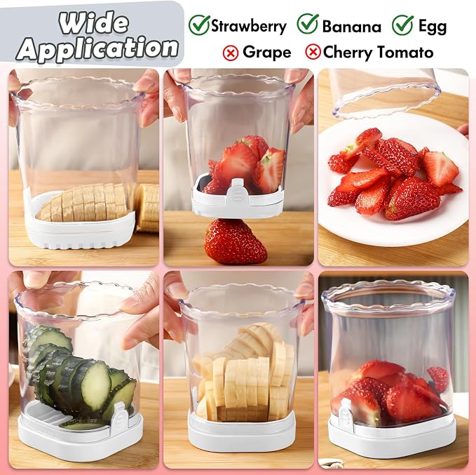 Creative Strawberry Slicer, Detachable Cutter with Push Plate (White)
