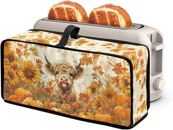 ZDCUSTOM Toaster Dust Cover, Long Washable Autumn Toaster Cover Bread Maker Dust Fingerprint Protection, Kitchen Appliance Protector, Fall Sunflower Cow