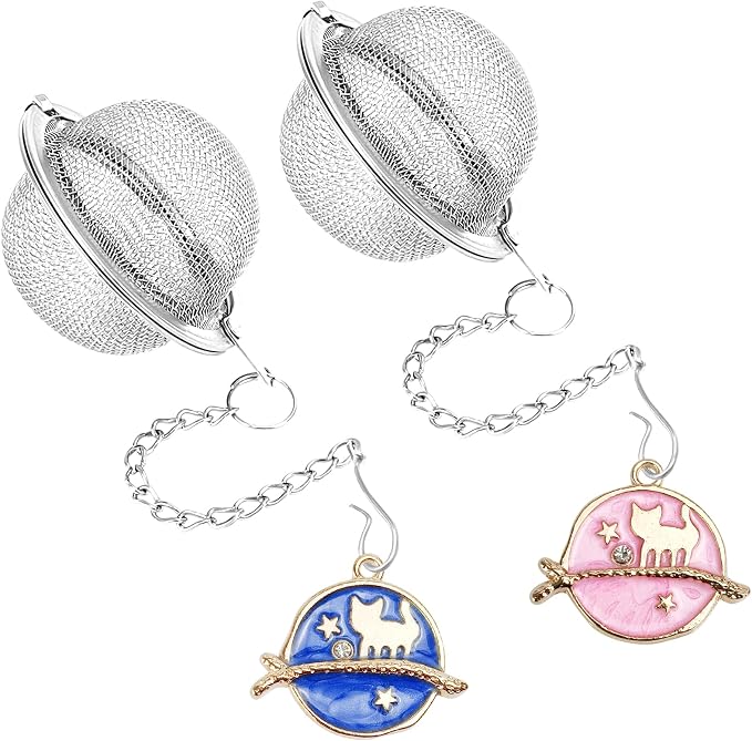 2Pcs Tea Infuser, 2.1 inch Tea Ball with Planet Cat Pendant,Tea Strainer | Stainless Steel,Tea Diffuser Tea Steeper for Filtering Tea,Tea Infusers for Loose Tea