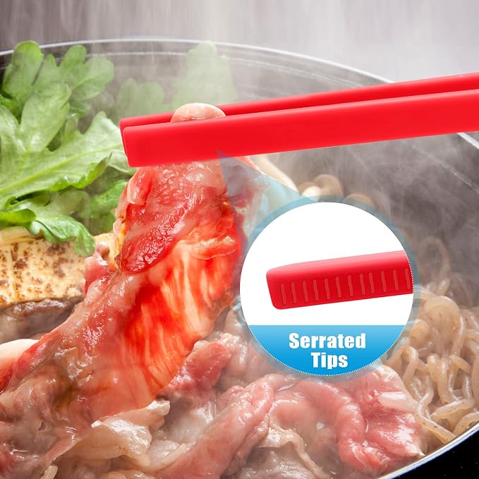 Patelai 2 Pcs 11.8 Inch Silicone Tongs for Cooking Silicone Tweezer Trivet Toaster Tongs Long Heat Resistant Kitchen Grilling Serving Utensils for Food BBQ, Pan Fried Steak, Salad(Red)