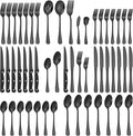 Lazycorner 53 Piece Black Silverware Set for 8, Flatware Set with Steak Knives for 8 and 5 Serving Use Set 18/10 Stainless Steel Serving Utensils Set Cutlery Set For Restaurant Hotel Dishwasher Safe