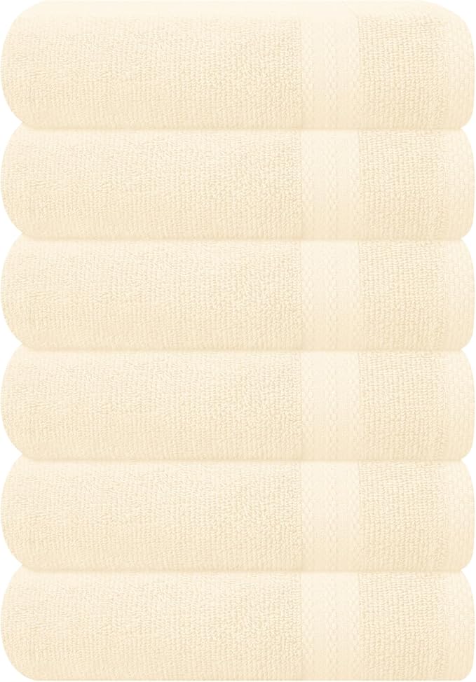 GLAMBURG Ultra Soft 6-Piece Hand Towel Set 16x28-100% Ringspun Cotton - Durable & Highly Absorbent Hand Towels - Ideal for use in Bathroom, Kitchen, Gym, Spa & General Cleaning - Ivory