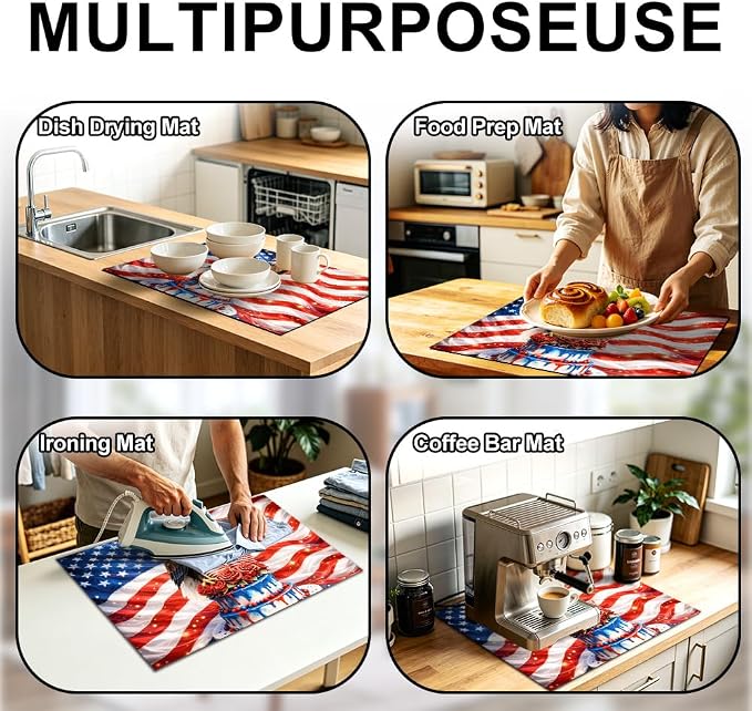 4th of July Bald Eagle American Flag Stove Top Cover 28.4x20.5in | Bald eagle american flag stove top cover 28.4x20.5 in; patriotic 4th of july cooktop mat dishwasher safe machine washable