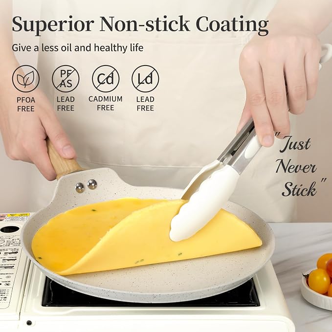 Innerwell 11 Inch Nonstick Crepe Pan,Granite Coated Pancake Pan-White | Granite nonstick coating, PFOA-free. Works on gas, electric, ceramic & induction. Easy-release & easy-clean.