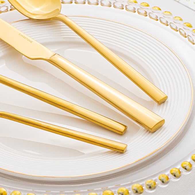 Gold Silverware Set, 20-Piece Forged Flatware Set Cutlery Set Premium Stainless Steel, Service for 4, for Kitchen, Home, Wedding, Party, Mirror Polished and Dishwasher Safe