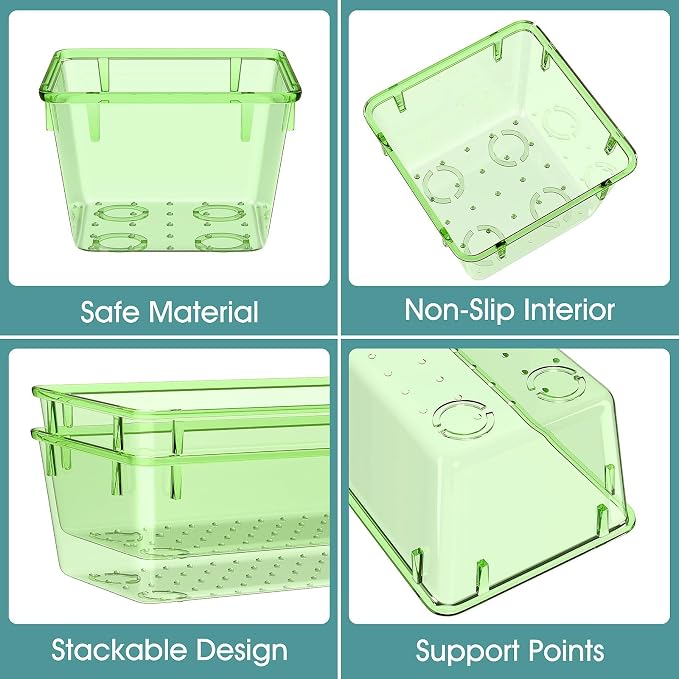 25 PCS Plastic Drawer Organizer Set, Makeup Organizers and Storage Bins | 4 Sizes Desk Drawer Divider Organizers and Storage Bins for Jewelry, Gadgets for Kitchen, Bedroom, Bathroom, Clear Green