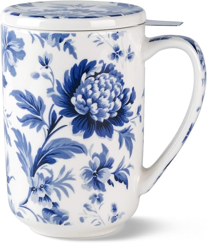 AmorArc Tea Cup With Infuser and Lid, 18oz Loose Leaf Tea Mug With Steeper | Porcelain Tea Mug With Infuser and Lid, Large Strainer Tea Cup with Lid for Tea, Coffee Mug for House-warming Birthday Gift