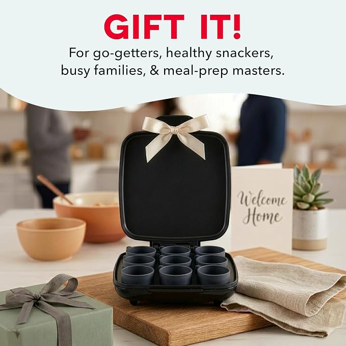 Dash Family Size Egg Bite Maker - Electric Egg Bite Maker with Non-Stick Silicone Cups - Space-Saving Design & Quick Cleanup - Make Sandwiches, Healthy Snacks & Desserts - 9 Servings, Red