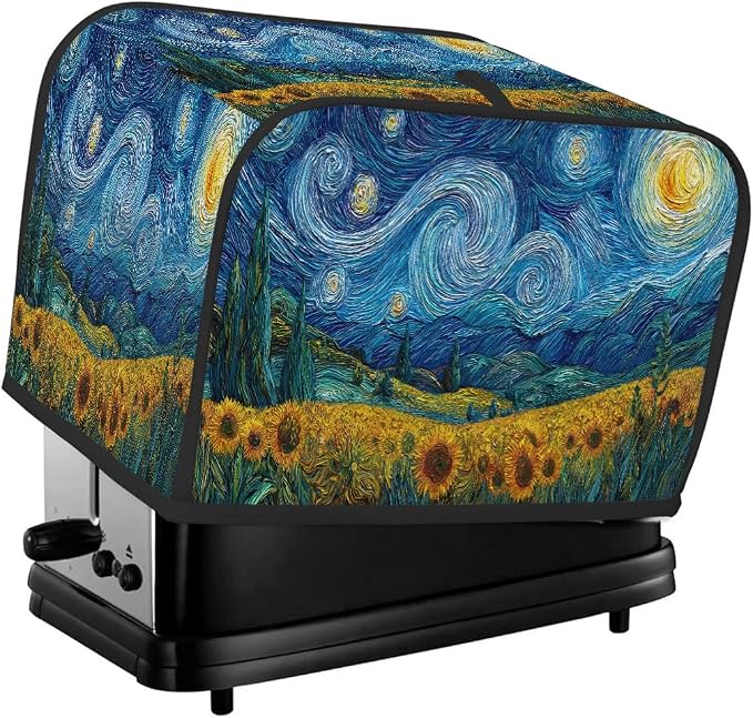 2 Slice Toaster Cover Oil Painting Galaxy Sunflowers Toaster Covers Two Slice Wide Slot Waterproof and Dustproof Covers for Wide Slot Toasters and Small Appliances Kitchen Decor Gifts